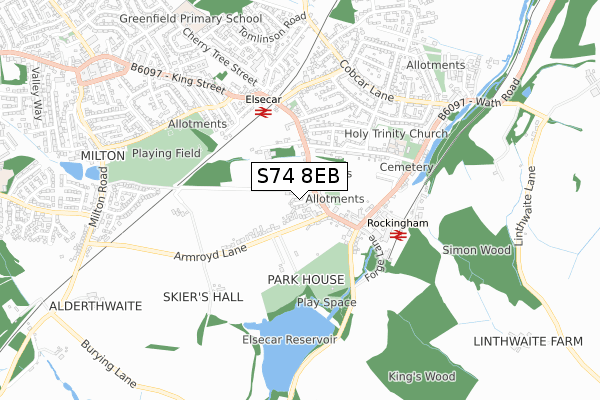 S74 8EB map - small scale - OS Open Zoomstack (Ordnance Survey)