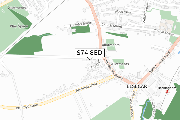 S74 8ED map - large scale - OS Open Zoomstack (Ordnance Survey)