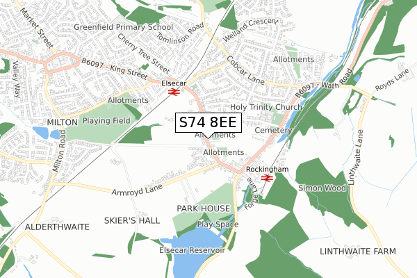 S74 8EE map - small scale - OS Open Zoomstack (Ordnance Survey)