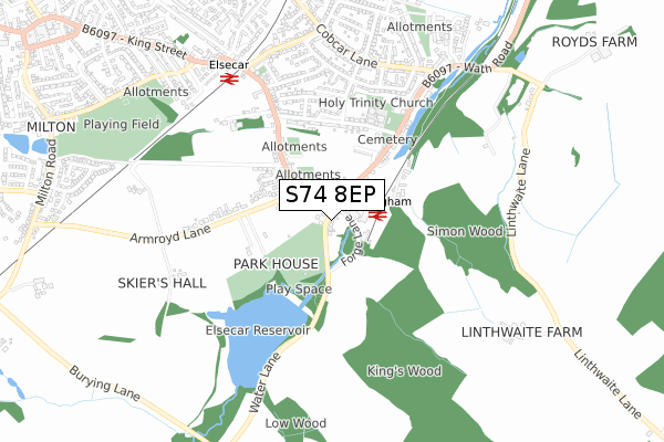 S74 8EP map - small scale - OS Open Zoomstack (Ordnance Survey)