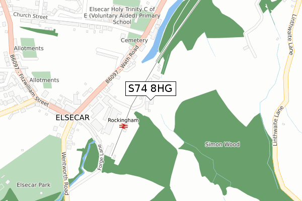 S74 8HG map - large scale - OS Open Zoomstack (Ordnance Survey)