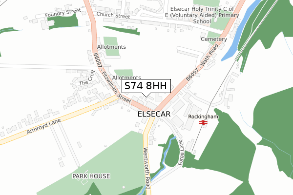 S74 8HH map - large scale - OS Open Zoomstack (Ordnance Survey)