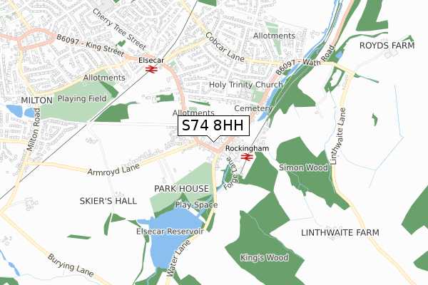 S74 8HH map - small scale - OS Open Zoomstack (Ordnance Survey)