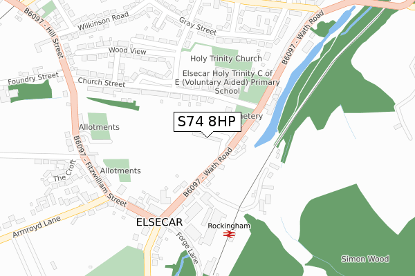 S74 8HP map - large scale - OS Open Zoomstack (Ordnance Survey)