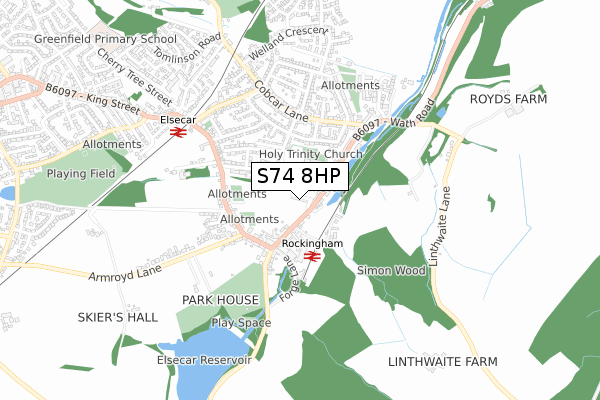 S74 8HP map - small scale - OS Open Zoomstack (Ordnance Survey)