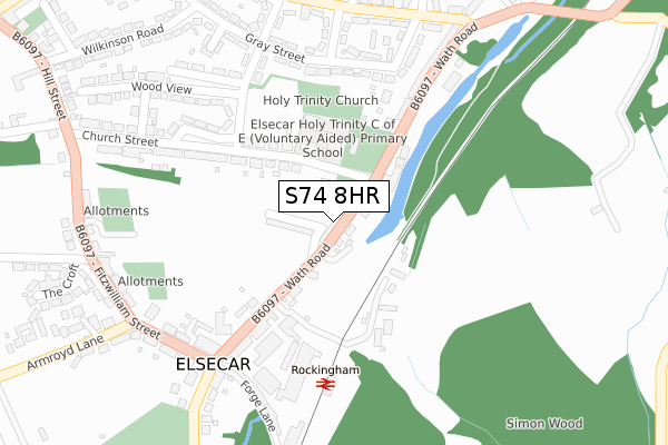 S74 8HR map - large scale - OS Open Zoomstack (Ordnance Survey)