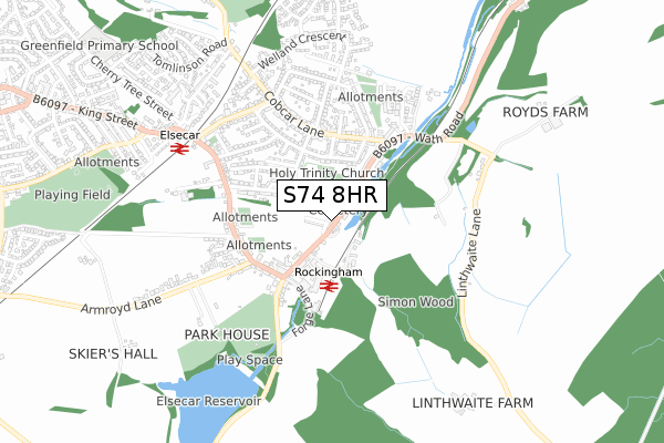 S74 8HR map - small scale - OS Open Zoomstack (Ordnance Survey)