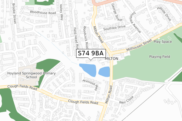 S74 9BA map - large scale - OS Open Zoomstack (Ordnance Survey)