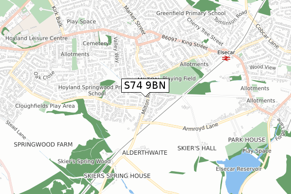 S74 9BN map - small scale - OS Open Zoomstack (Ordnance Survey)