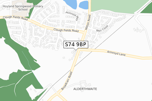 S74 9BP map - large scale - OS Open Zoomstack (Ordnance Survey)