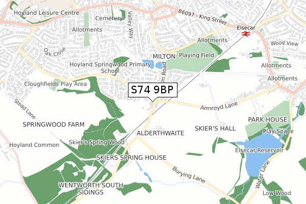 S74 9BP map - small scale - OS Open Zoomstack (Ordnance Survey)