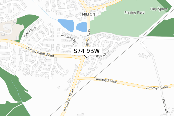 S74 9BW map - large scale - OS Open Zoomstack (Ordnance Survey)