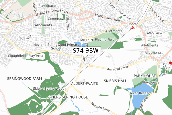 S74 9BW map - small scale - OS Open Zoomstack (Ordnance Survey)