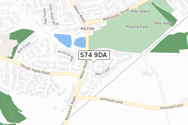 S74 9DA map - large scale - OS Open Zoomstack (Ordnance Survey)