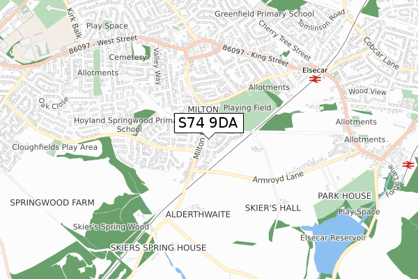 S74 9DA map - small scale - OS Open Zoomstack (Ordnance Survey)