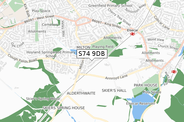 S74 9DB map - small scale - OS Open Zoomstack (Ordnance Survey)