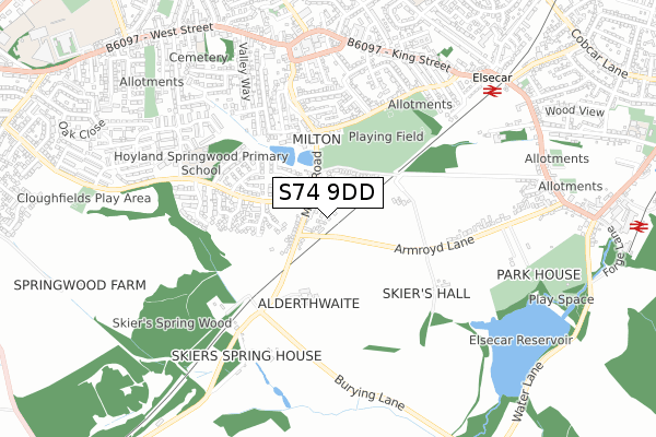 S74 9DD map - small scale - OS Open Zoomstack (Ordnance Survey)