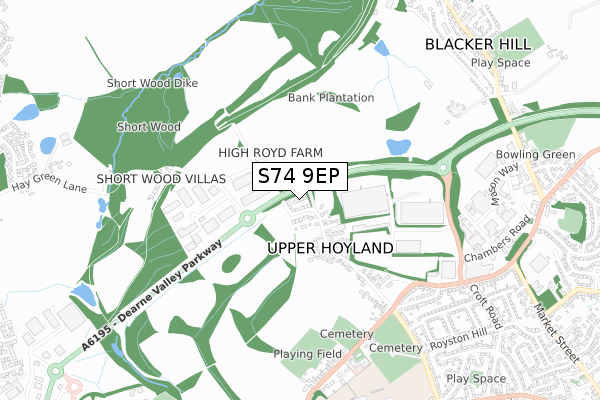 S74 9EP map - small scale - OS Open Zoomstack (Ordnance Survey)