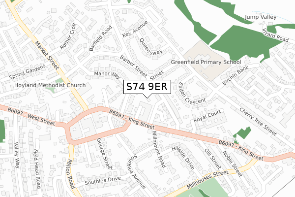 S74 9ER map - large scale - OS Open Zoomstack (Ordnance Survey)