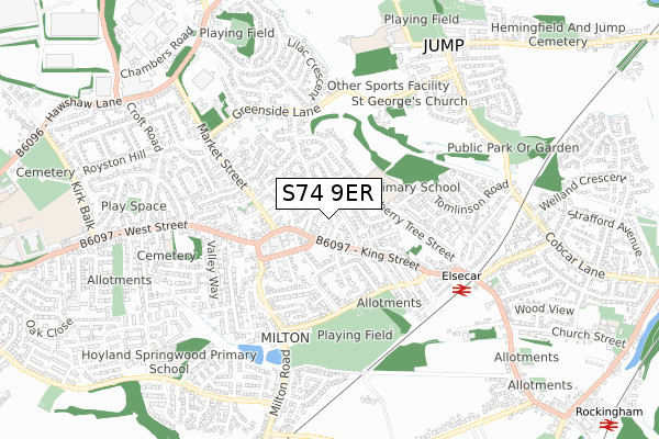 S74 9ER map - small scale - OS Open Zoomstack (Ordnance Survey)