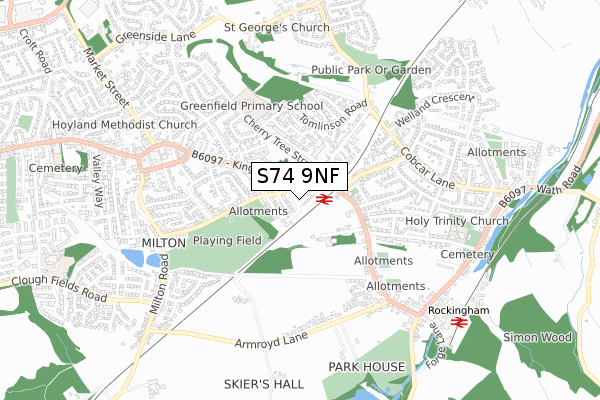 S74 9NF map - small scale - OS Open Zoomstack (Ordnance Survey)