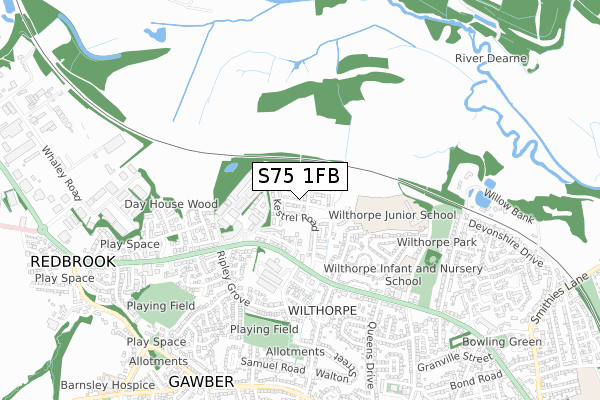 S75 1FB map - small scale - OS Open Zoomstack (Ordnance Survey)