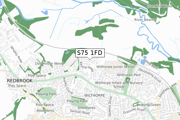 S75 1FD map - small scale - OS Open Zoomstack (Ordnance Survey)