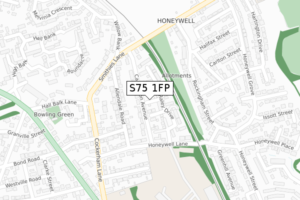 S75 1FP map - large scale - OS Open Zoomstack (Ordnance Survey)