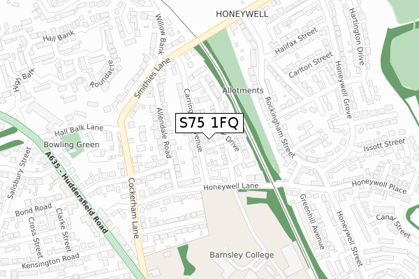 S75 1FQ map - large scale - OS Open Zoomstack (Ordnance Survey)