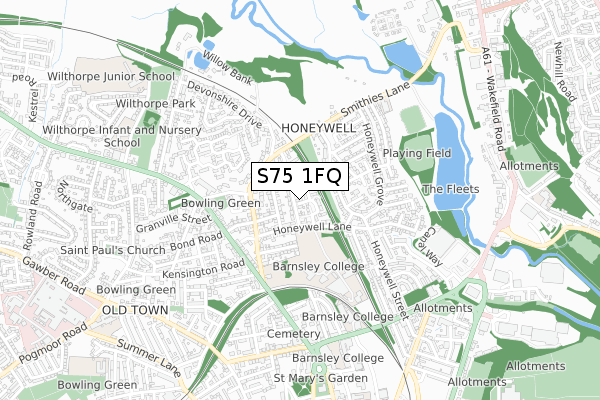 S75 1FQ map - small scale - OS Open Zoomstack (Ordnance Survey)