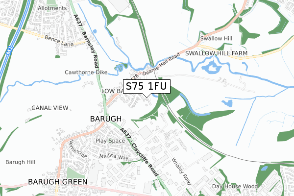 S75 1FU map - small scale - OS Open Zoomstack (Ordnance Survey)