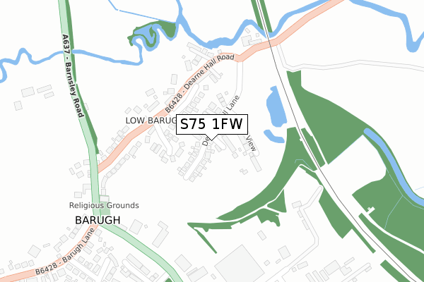 S75 1FW map - large scale - OS Open Zoomstack (Ordnance Survey)