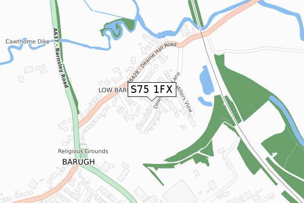 S75 1FX map - large scale - OS Open Zoomstack (Ordnance Survey)