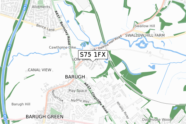 S75 1FX map - small scale - OS Open Zoomstack (Ordnance Survey)