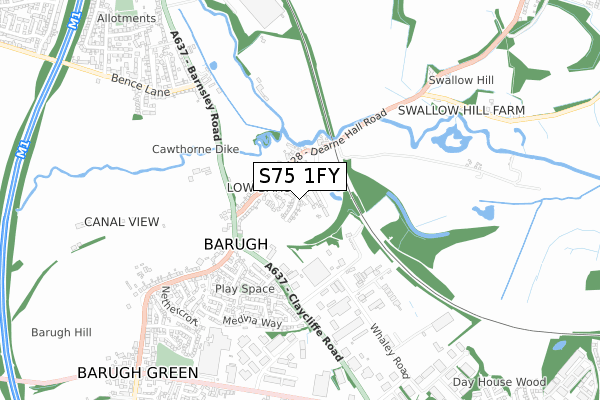 S75 1FY map - small scale - OS Open Zoomstack (Ordnance Survey)