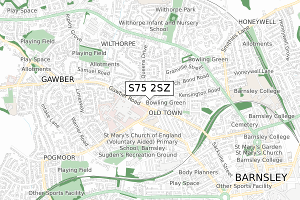 S75 2SZ map - small scale - OS Open Zoomstack (Ordnance Survey)