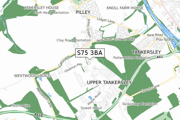 S75 3BA map - small scale - OS Open Zoomstack (Ordnance Survey)