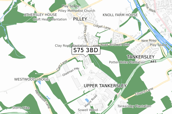 S75 3BD map - small scale - OS Open Zoomstack (Ordnance Survey)