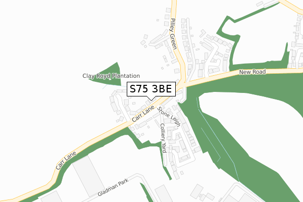 S75 3BE map - large scale - OS Open Zoomstack (Ordnance Survey)