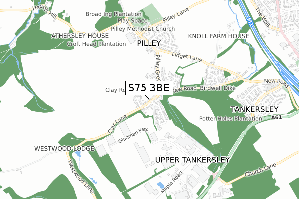 S75 3BE map - small scale - OS Open Zoomstack (Ordnance Survey)