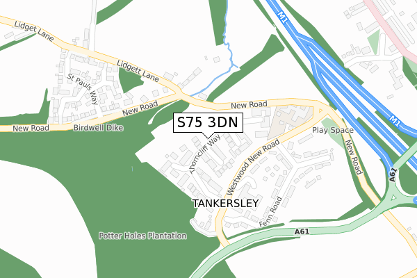 S75 3DN map - large scale - OS Open Zoomstack (Ordnance Survey)