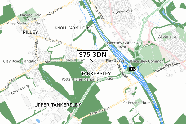 S75 3DN map - small scale - OS Open Zoomstack (Ordnance Survey)