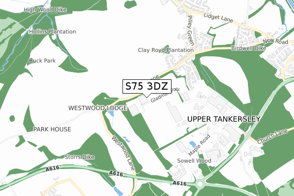 S75 3DZ map - small scale - OS Open Zoomstack (Ordnance Survey)