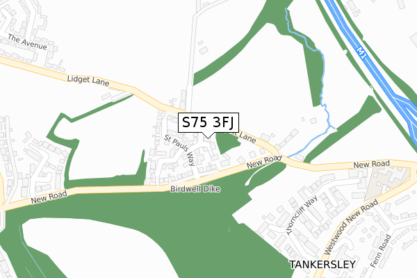S75 3FJ map - large scale - OS Open Zoomstack (Ordnance Survey)