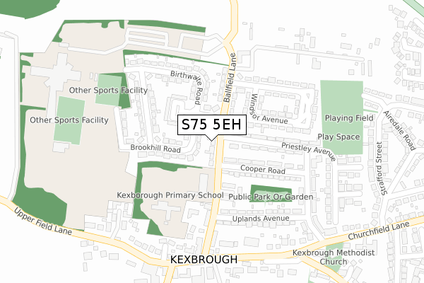 S75 5EH map - large scale - OS Open Zoomstack (Ordnance Survey)