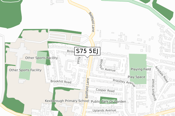 S75 5EJ map - large scale - OS Open Zoomstack (Ordnance Survey)