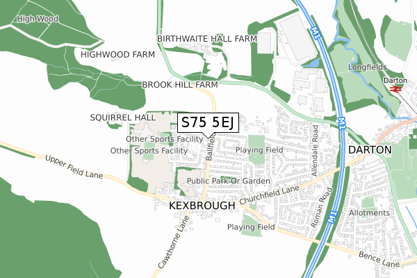 S75 5EJ map - small scale - OS Open Zoomstack (Ordnance Survey)