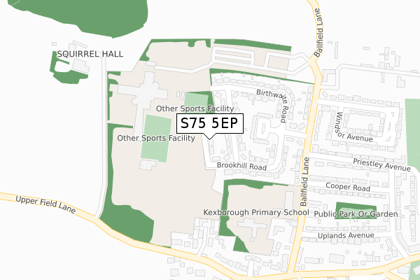 S75 5EP map - large scale - OS Open Zoomstack (Ordnance Survey)