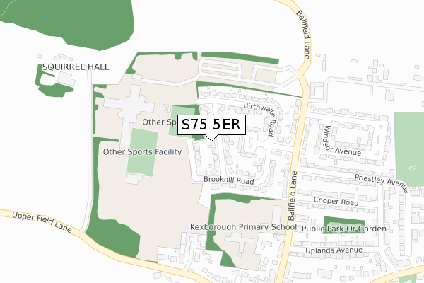 S75 5ER map - large scale - OS Open Zoomstack (Ordnance Survey)