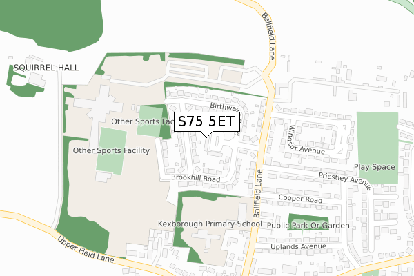 S75 5ET map - large scale - OS Open Zoomstack (Ordnance Survey)